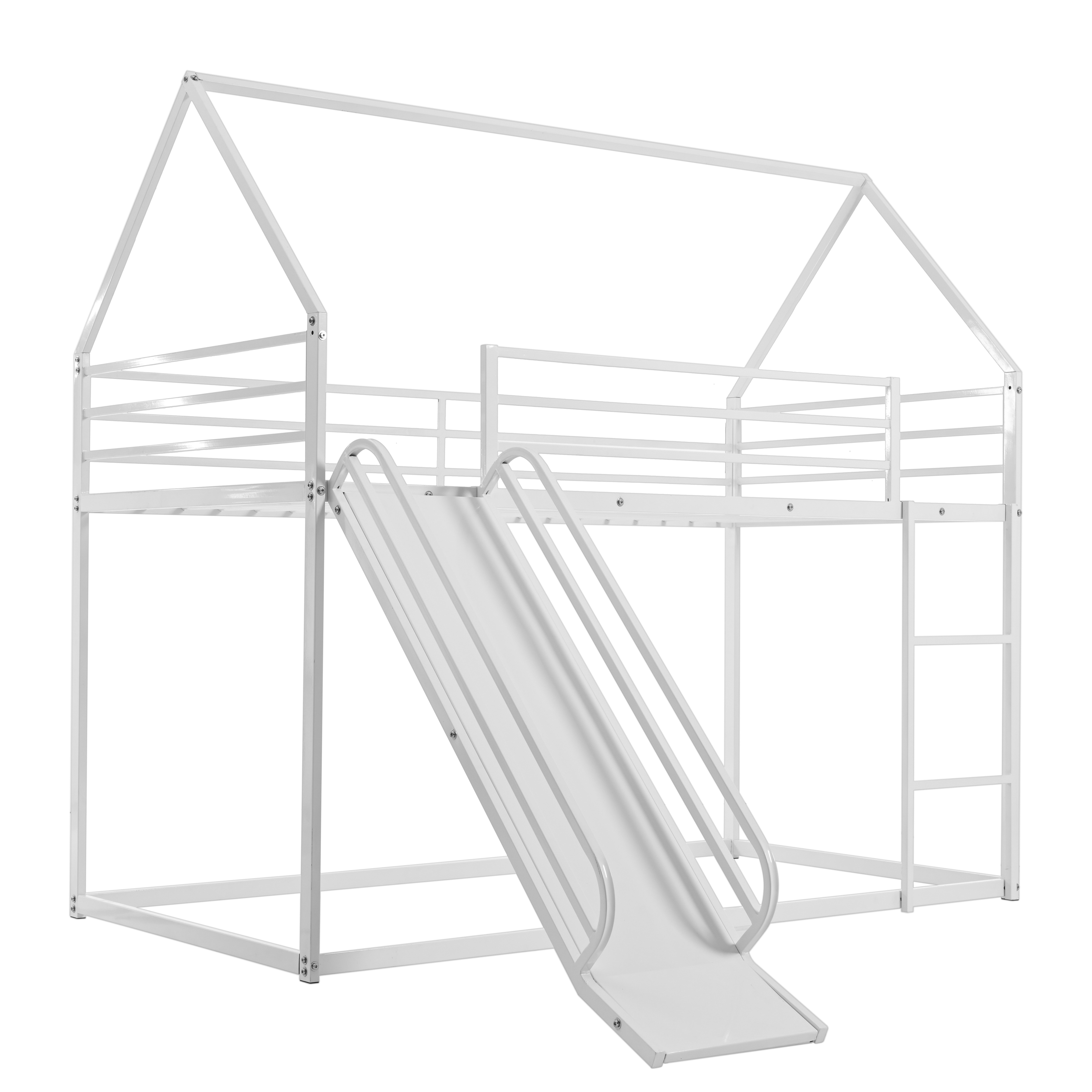 Twin Over Twin House Bed With Ladder And Slider, House Bed, Bunk Bed_voghion.com